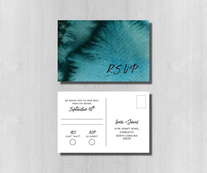 Minimalist Indigo Ink Modern Wedding Invitation Watercolor Geometric Dark Blue Printable Wedding Invitation Set Geometrical Modern