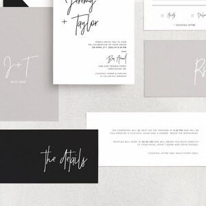 Printable Wedding Invitation Set Wedding Invitation RSVP Modern, minimalist, black, white, gray, neutral, calligraphy TAYLOR image 4
