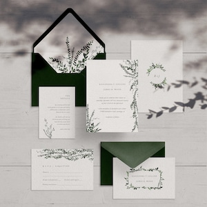 Printable Wedding Invitation Set, Modern Wedding Invitation suite, greenery, foliage, minimalist wedding invites Climbing Greenery image 1