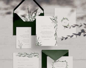 Printable Wedding Invitation Set, Modern Wedding Invitation suite, greenery, foliage, minimalist wedding invites | Climbing Greenery