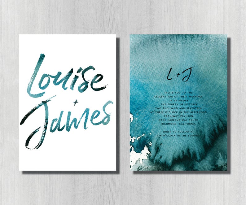 Minimalist Indigo Ink Modern Wedding Invitation Watercolor Geometric Dark Blue Printable Wedding Invitation Set Geometrical Modern