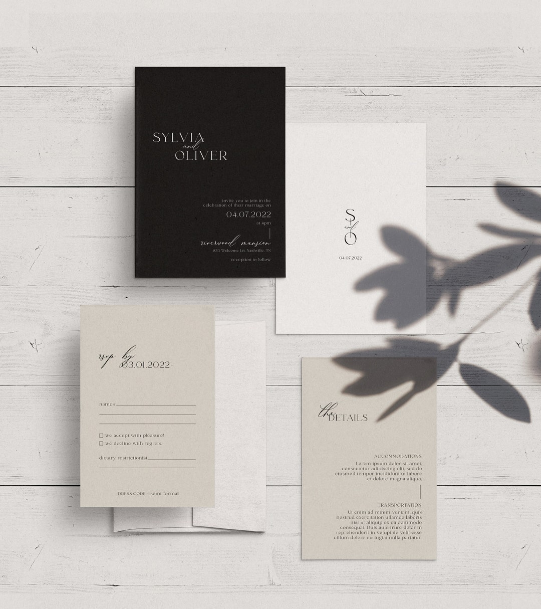 Printable Wedding Invitation Set Modern Wedding Invitation Suite