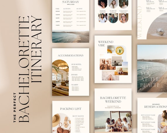 BACHELORETTE ITINERARY TEMPLATE  |  Digital Bachelorette planner, Editable Canva template, Weekend planner, Bachelorette party itinerary