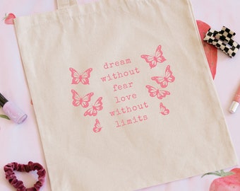 Coquette Tote Bag Butterfly Tote Bag Coquette Aesthetic Softcore Bag Cottagecore Bag Feminine Tote Bag Coquette Clothing Romantic Tote Bag