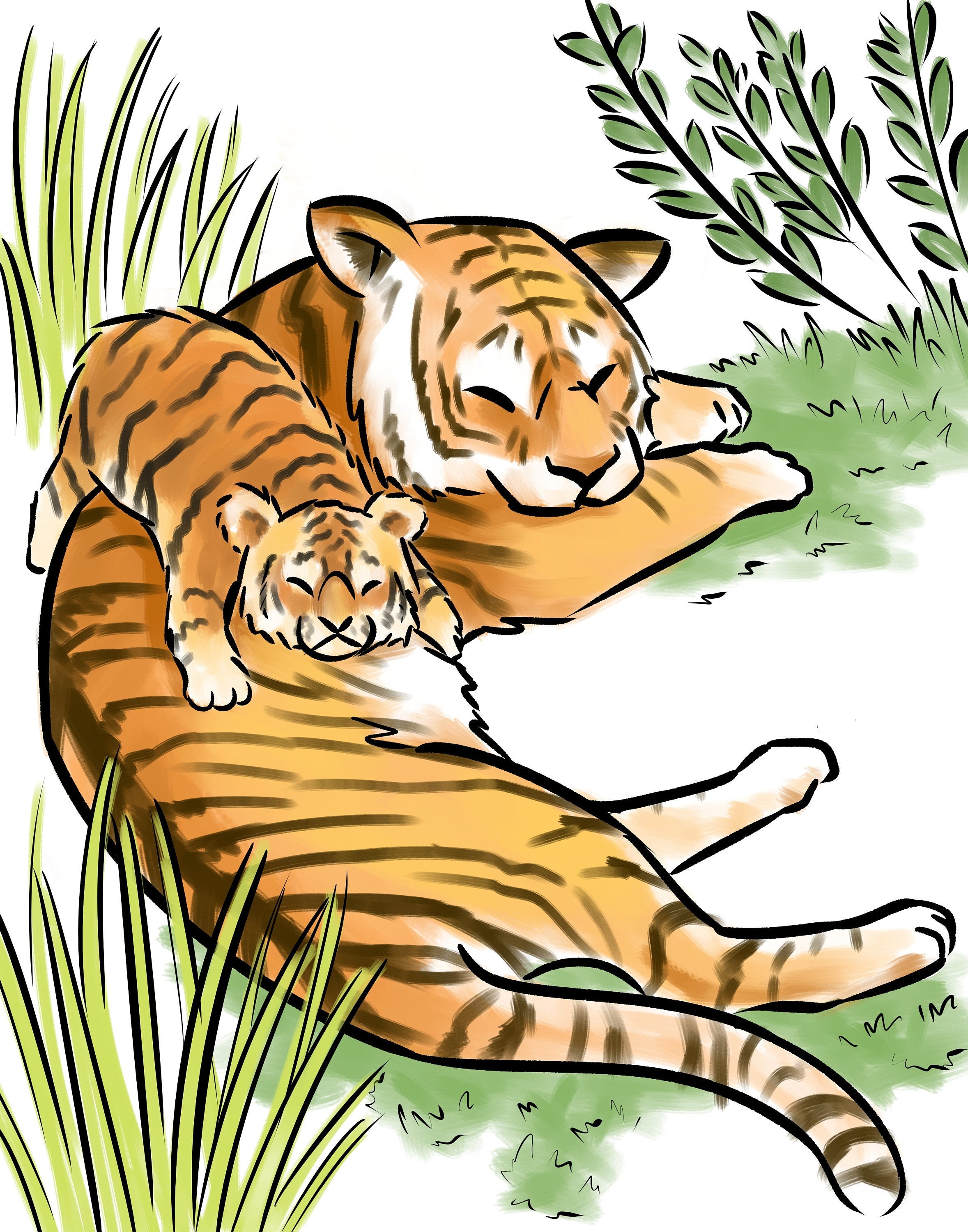 Tiger cub and mom digital print on textured fine art paper Etsy