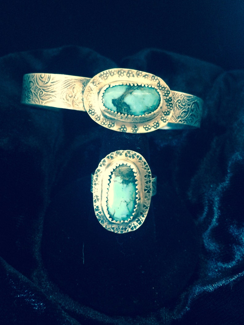 Sterling silver bracelet and ring set Bisbee turquoise.