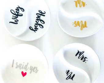 Mr. & Mrs. Ring Dish | Hubby Wifey | I Said Yes | Engagement | Wedding | Personalized Jewelry Dish - Gift for Couple - Newly Weds