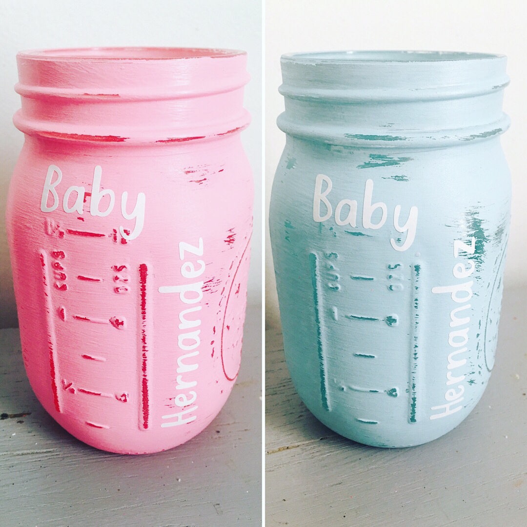Personalized Gender Reveal Mason Jars Personalized Mason Jars Baby