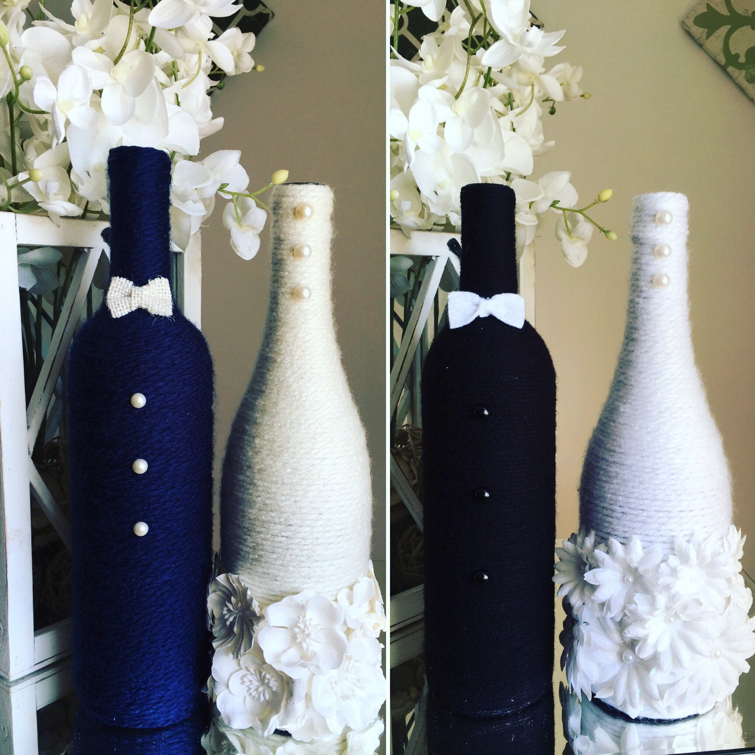 Set of Bride and Groom Wine Bottle Covers Wedding Favors Decorations 