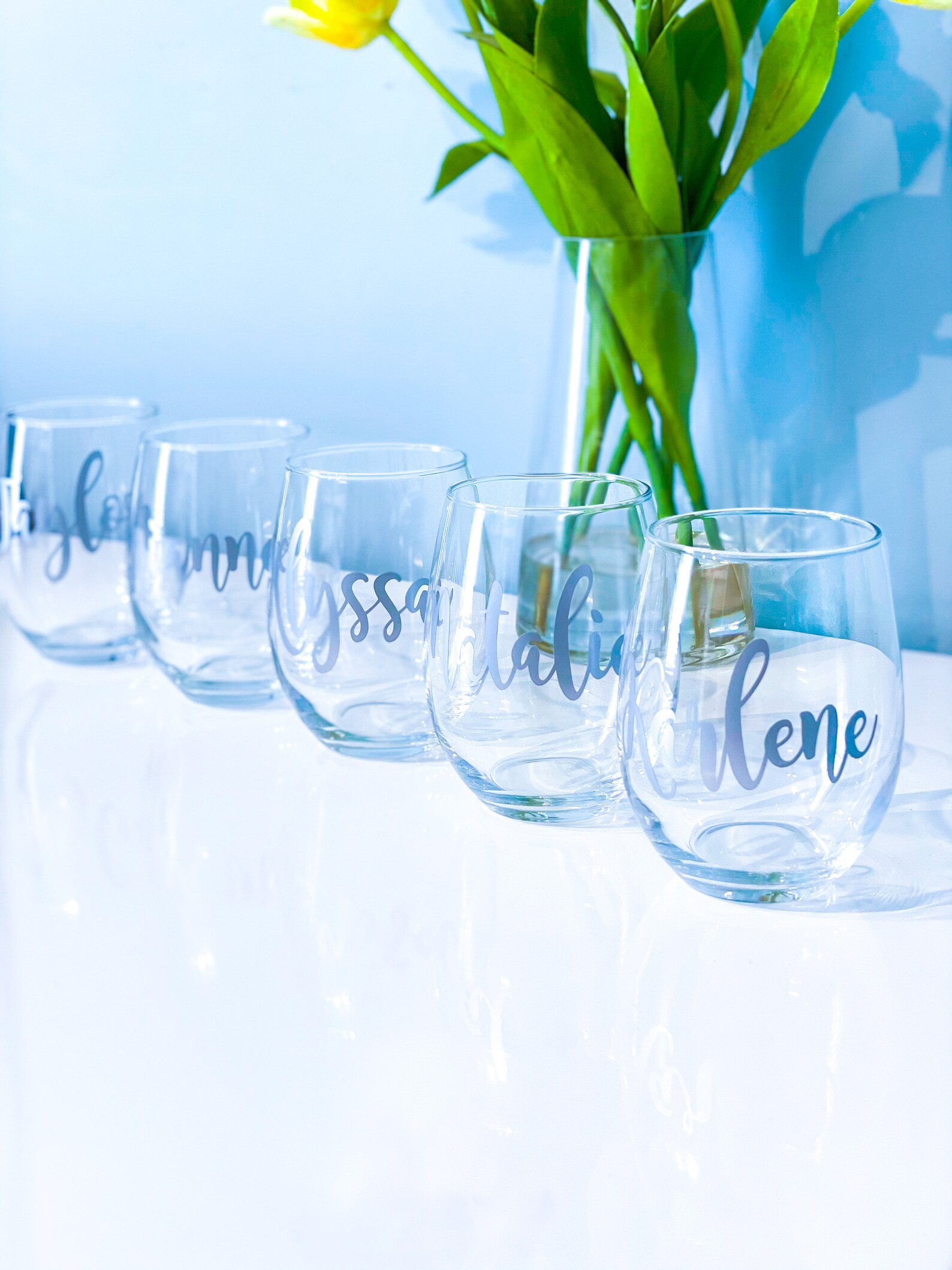 Personalized Stemless Wine Glass Bridesmaid Glasses Bridal Etsy