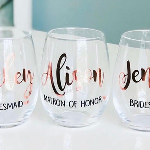 Personalized Stemless Wine Glass | Bridesmaid Glasses | Bridal Party Gift | Bridesmaid Proposal | Custom Wine Glasses | Bachelorette Party