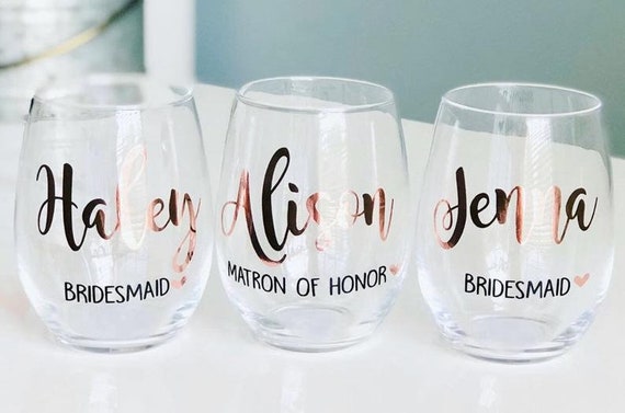 Bridal Party Stemless Wine Glass