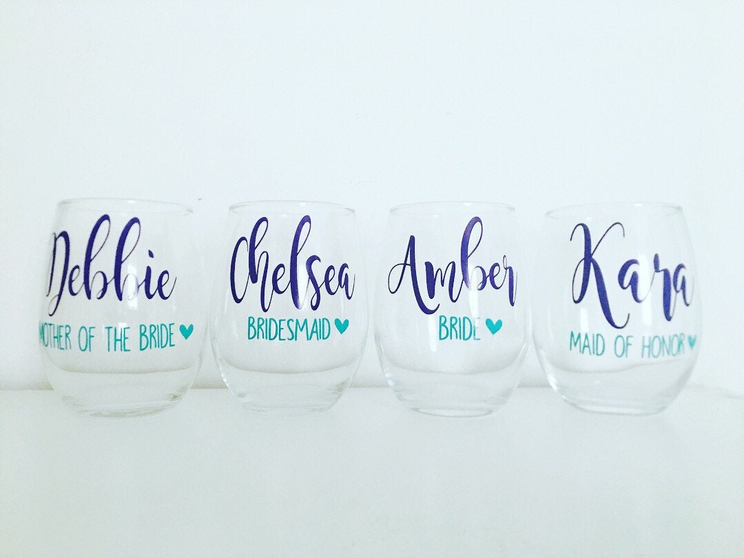 Personalized Bridesmaid Custom Name Floral Wine Glass – Squishy Cheeks