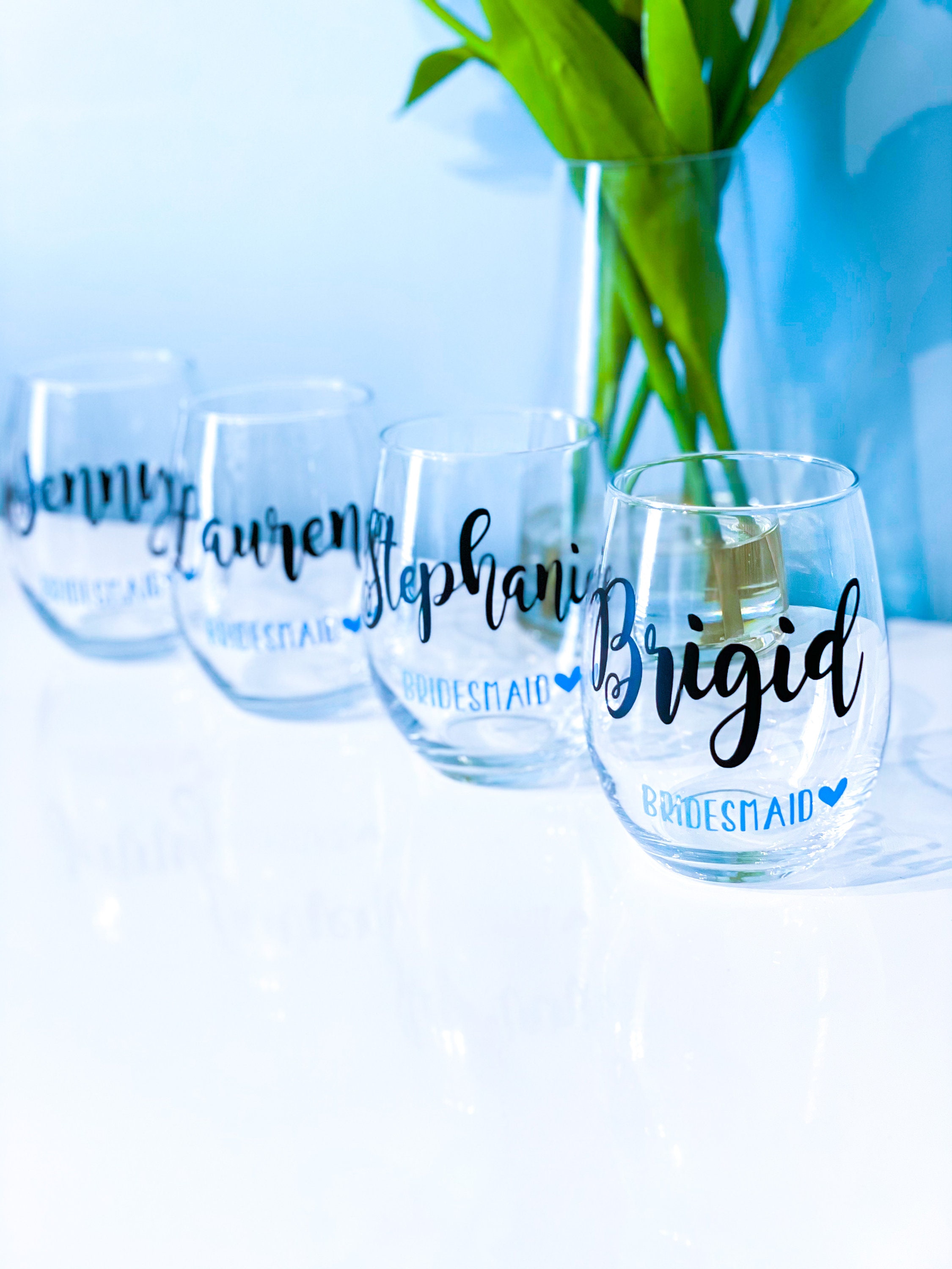Personalized Stemless Wine Glass Bridesmaid Glasses Bridal Etsy