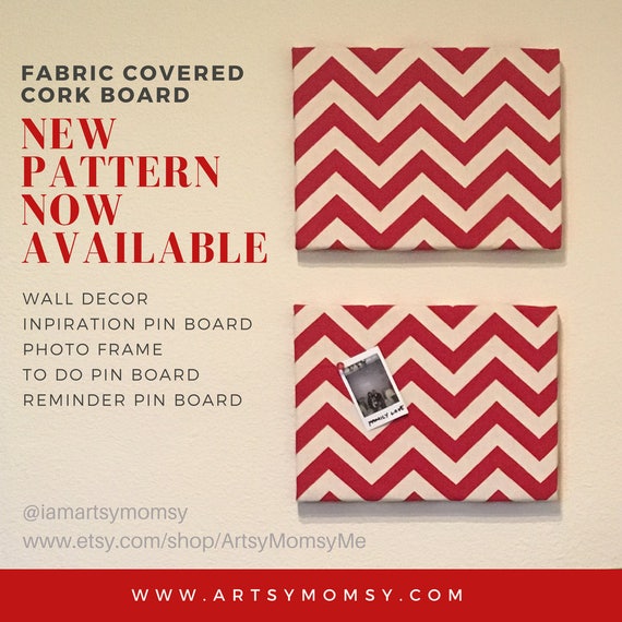 Red Chevron Cork Board Fabric Covered Cork Board Office Etsy