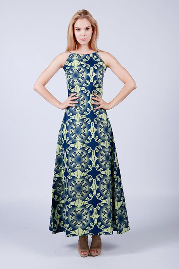 Maxi dress Blue Maxi Dress Blue and White Maxi Dress Long | Etsy
