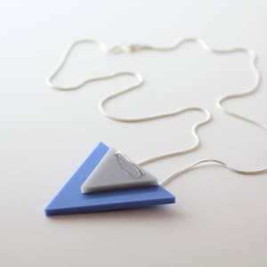 Triangle Pendant - Periwinkle and Grey - Laser Cut Acrylic on Silver Snake Chain