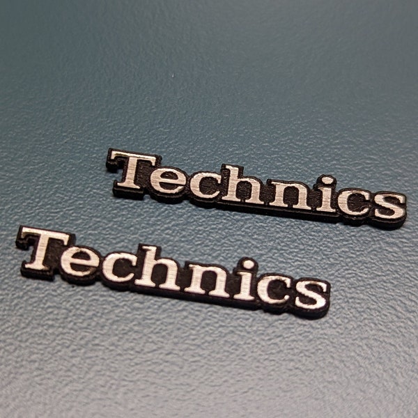 PACK OF 2 Technics Logo Emblem Badge Brushed Silver Aluminium - 30 x 5 mm