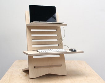 Plywood Standing Desk Converter / Laptop Stand /Height Adjustable Standing Workstation / Left or Right Handed Stand Up Desk