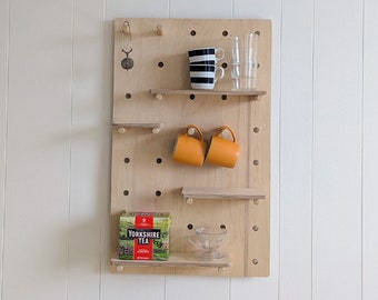 Wooden Pegboard Display | Kitchen Organiser | Wall Plant Stand | Untreated Birch Plywood | Bedroom Shelf | Dorm Room Decor