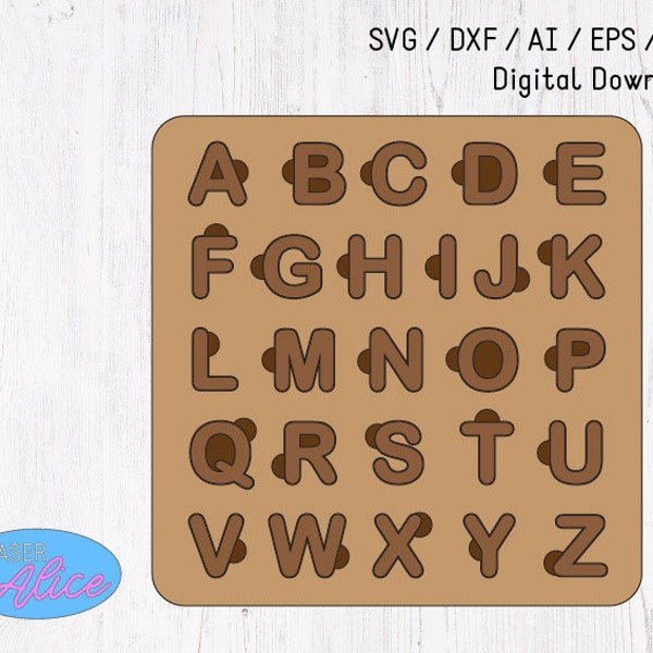 Alphabet Puzzle - Children Learning - Montessori - Laser Cut File - Multilayer - for Glowforge Epilog  K40 Projects Laser Cutting Download