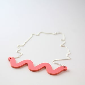 Wiggle Acrylic Necklace - Silver Plated Chain - 6 Colours Available - Laser Cut