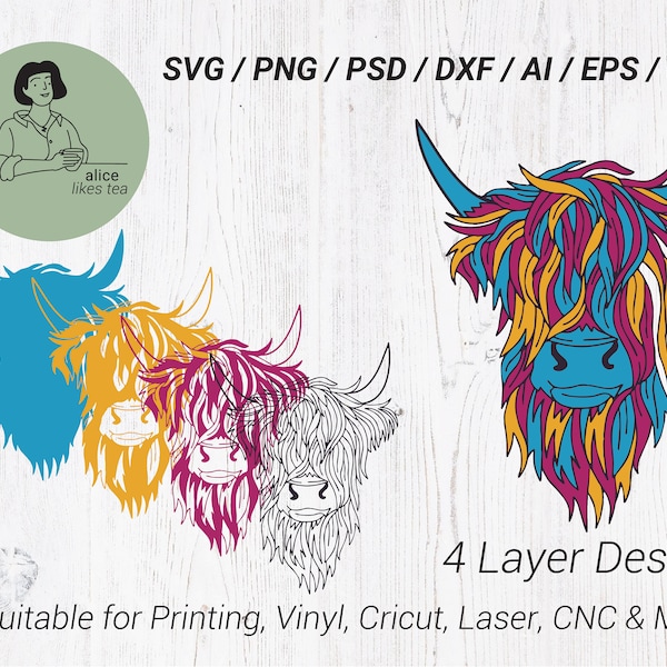 Highland Cow 3D Layered For Cardstock - Colorful Cow Multilayer - Mandala Pop Art / Highland Cow 3D Papercraft SVG File For Cricut Laser Highland Cow 3D Layered For Cardstock - Colorful Cow Multilayer - Mandala Pop Art / Highland Cow 3D Papercraft SVG File For Cricut Laser