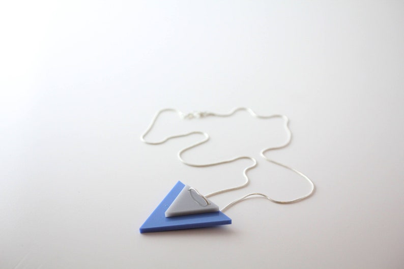 Triangle Pendant Periwinkle and Grey Laser Cut Acrylic on Silver Snake Chain image 1