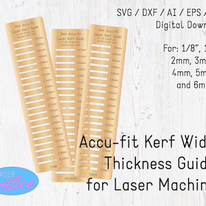 Accu-fit Kerf Tool Test Fit Guides for Laser Cutting in 1/8&quot; 1/4&quot; 2mm 3mm 4mm 5mm & 6mm - Digital File - Plywood MDF Acrylic - Accuracy