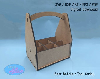 Archivo de corte láser Beer / Tool Caddy - para proyectos Glowforge Epilog K40 Descarga de corte láser - DESCARGA DIGITAL