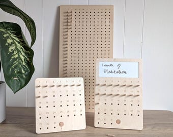 31 Day or Year Habit Tracker – Free Standing Wooden Self Care & Wellness Board – Reusable Mindful Daily Routine - Writeable Simple Design