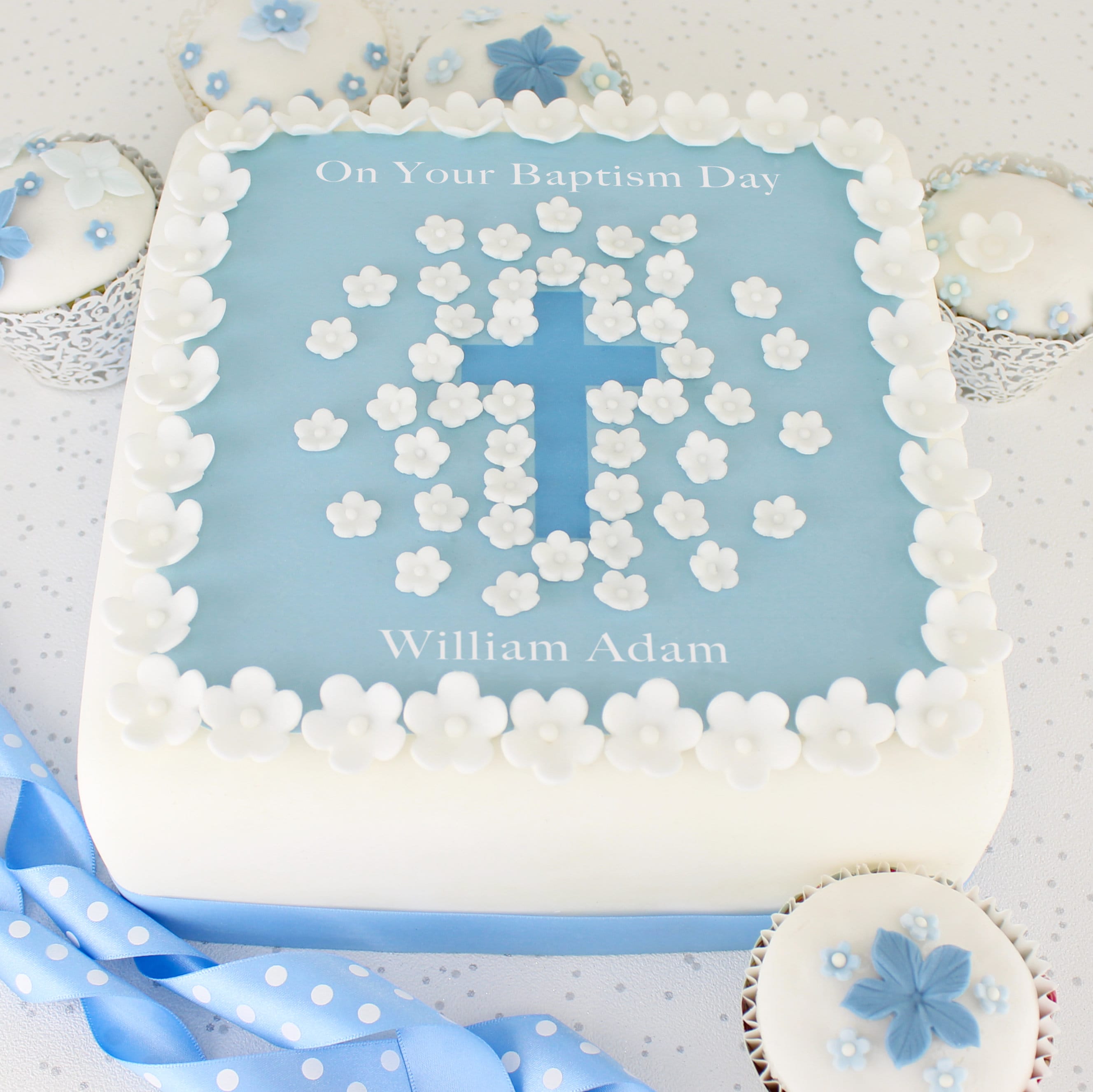 Blue Boys Christening Baptism or First Communion Cake Etsy UK
