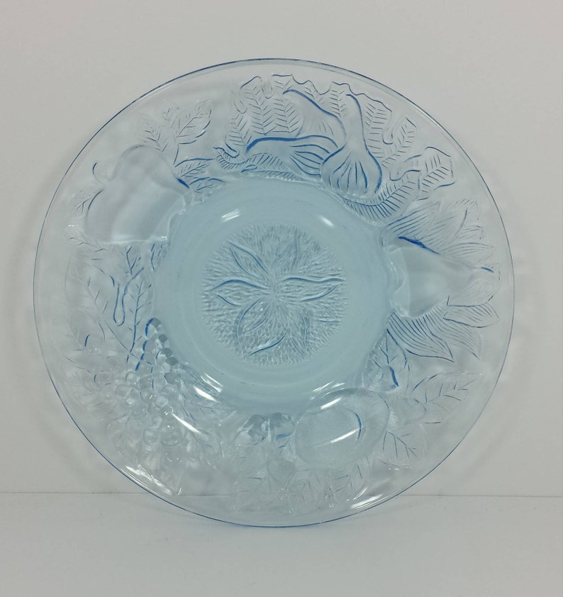 KIG Indonesia Blue Art Glass Fruit Embossed Pressed Glass Bowl Etsy