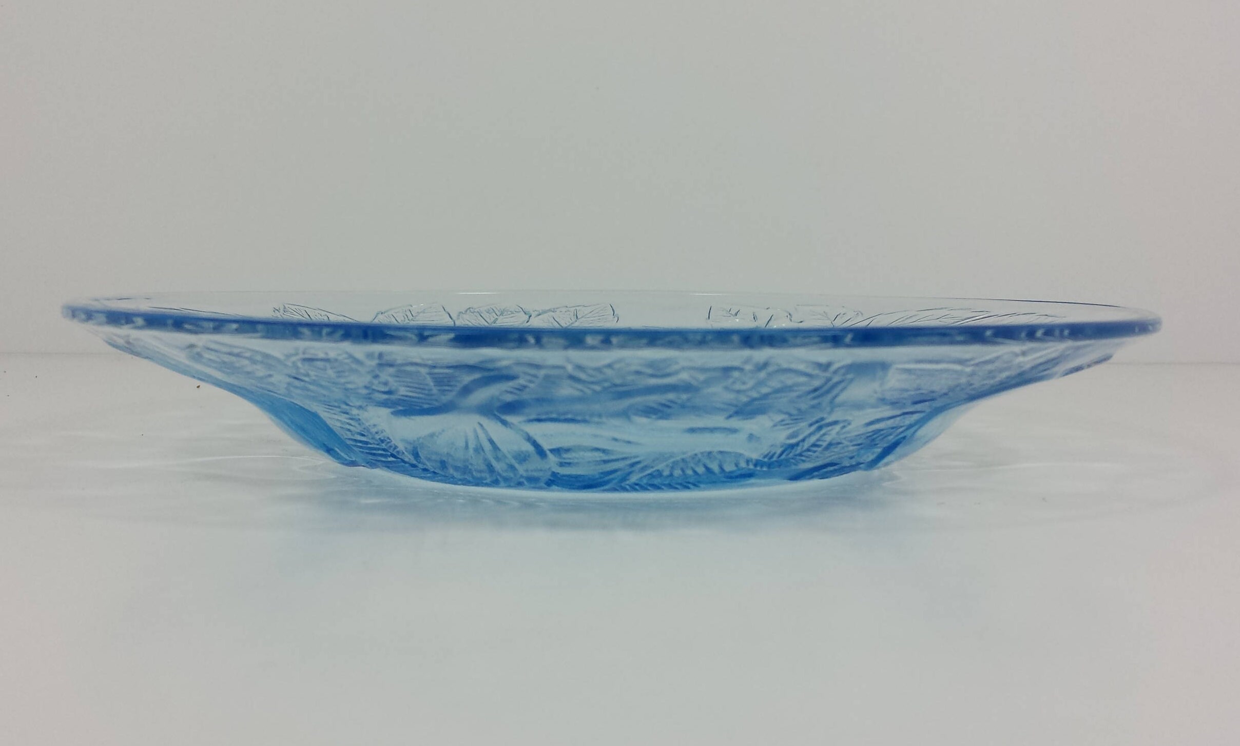 Rimmed Salad Bowl Blue Glass Salad Plate With Embossed Fruit Etsy Ireland