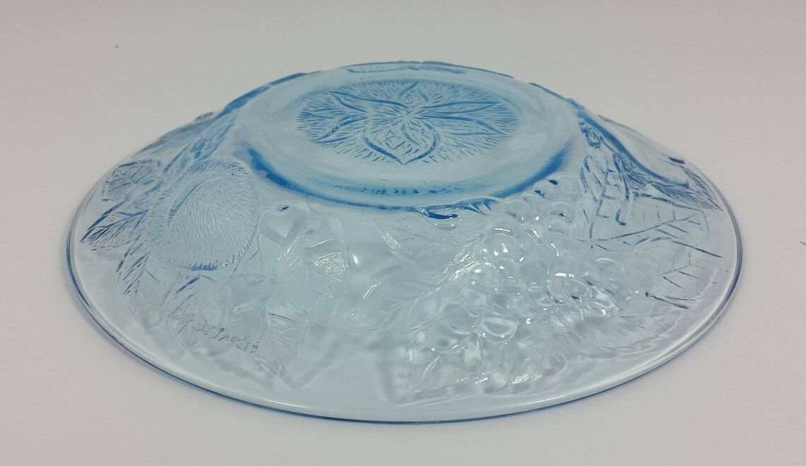 Rimmed Salad Bowl Blue Glass Salad Plate With Embossed Fruit Etsy