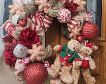 Festive Gingerbread Man Happy Holidays Christmas Wreath - Etsy