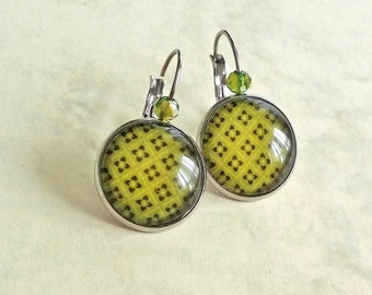 Olive green earrings, stainless steel earrings, dangling earrings in mustard color, gift for women, gift for mother ,gift for she