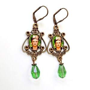 Pendientes estilo vintage Frida,aretes estilo antiguo Frida Kahlo,pendientes largos Frida Kahlo,regalo para mujer,bisutería Frida Kahlo imagen 8