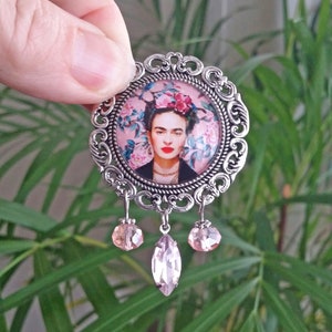 Blue Frida Kahlo brooch, Frida pink brooch, Frida jeans jacket ornament, Frida brooch, gift for women, gift for girl, Frida Kahlo jewelry image 6