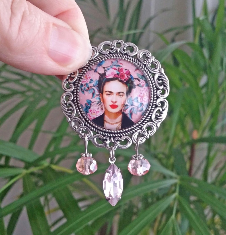 Blue Frida Kahlo brooch, Frida pink brooch, Frida jeans jacket ornament, Frida brooch, gift for women, gift for girl, Frida Kahlo jewelry image 6