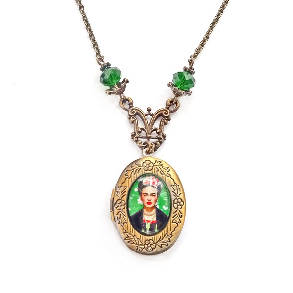 Collier court avec médaille "Frida", porte-photo Frida Kahlo, médaillon Frida Kahlo, bijoux Frida, médaille Frida, médaillon "Frida"