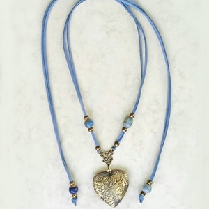Collier multiposition avec médaille-coeur, collier porte-photo médaillon, collier boho, pendentif coeur, médaillon coeur image 3