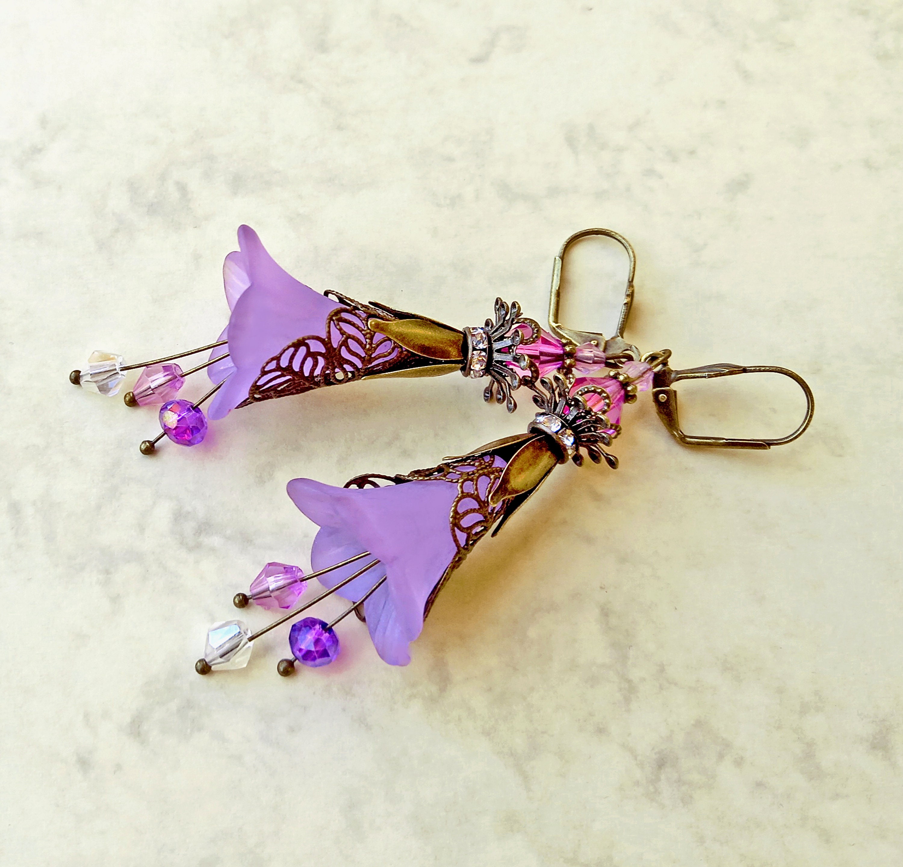 Lilac Earrings Lilac Lucite Flower Earrings Boho Earrings | Etsy