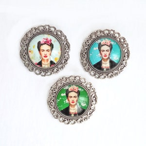 Frida cabochon brooch, silver Frida Kahlo brooch, gift for women, christmas gift, brooch with image of Frida image 2