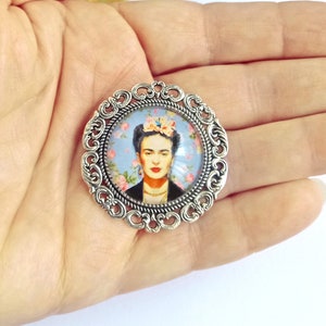 Frida cabochon brooch, silver Frida Kahlo brooch, gift for women, christmas gift, brooch with image of Frida image 7