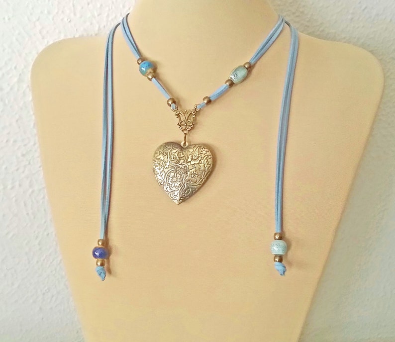 Collier multiposition avec médaille-coeur, collier porte-photo médaillon, collier boho, pendentif coeur, médaillon coeur image 7