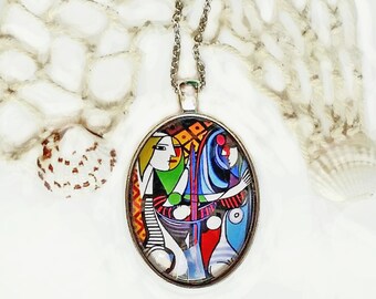 Large "Picasso" pendant, long necklace with the work of Picasso, pendant by the artist Picasso, Picasso jewelry