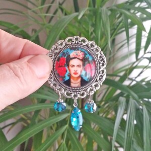 Blue Frida Kahlo brooch, Frida pink brooch, Frida jeans jacket ornament, Frida brooch, gift for women, gift for girl, Frida Kahlo jewelry image 2