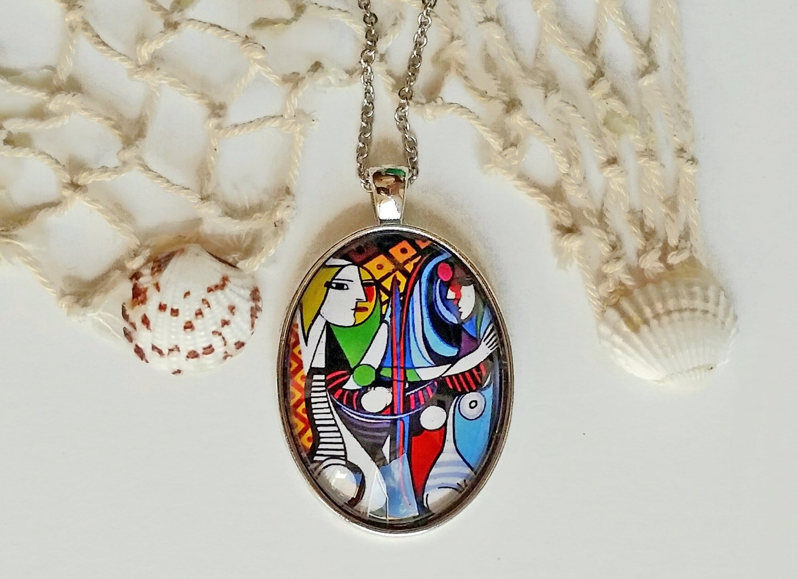 Large picasso Pendant Long Necklace With the Work Etsy