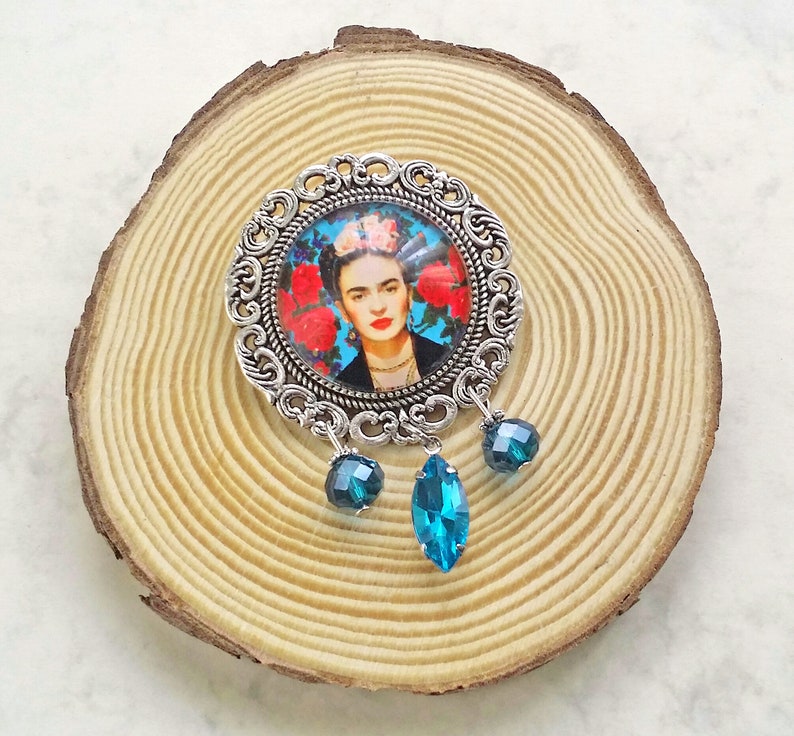 Blue Frida Kahlo brooch, Frida pink brooch, Frida jeans jacket ornament, Frida brooch, gift for women, gift for girl, Frida Kahlo jewelry Blue